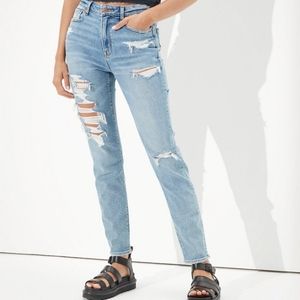 Ripped Light Wash Mom Jeans